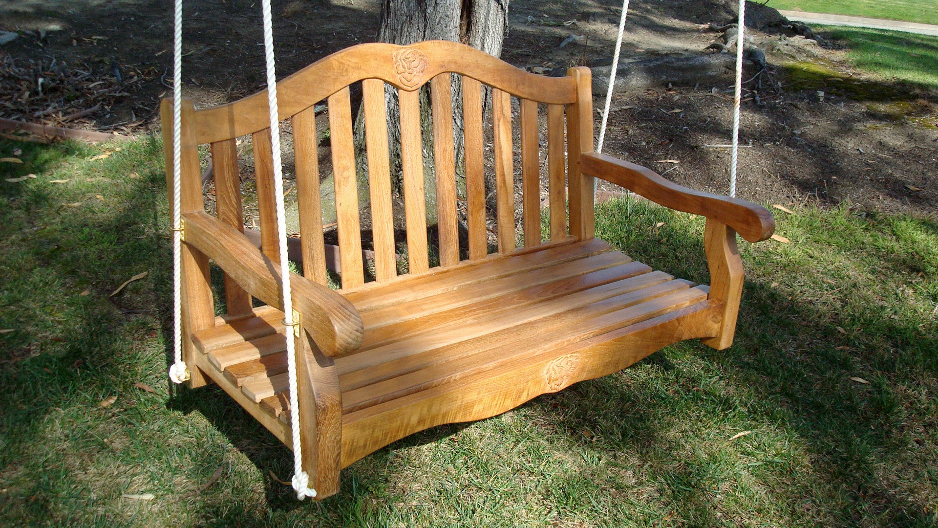 Teak Rose Carved Swing Bench by Classic Teak