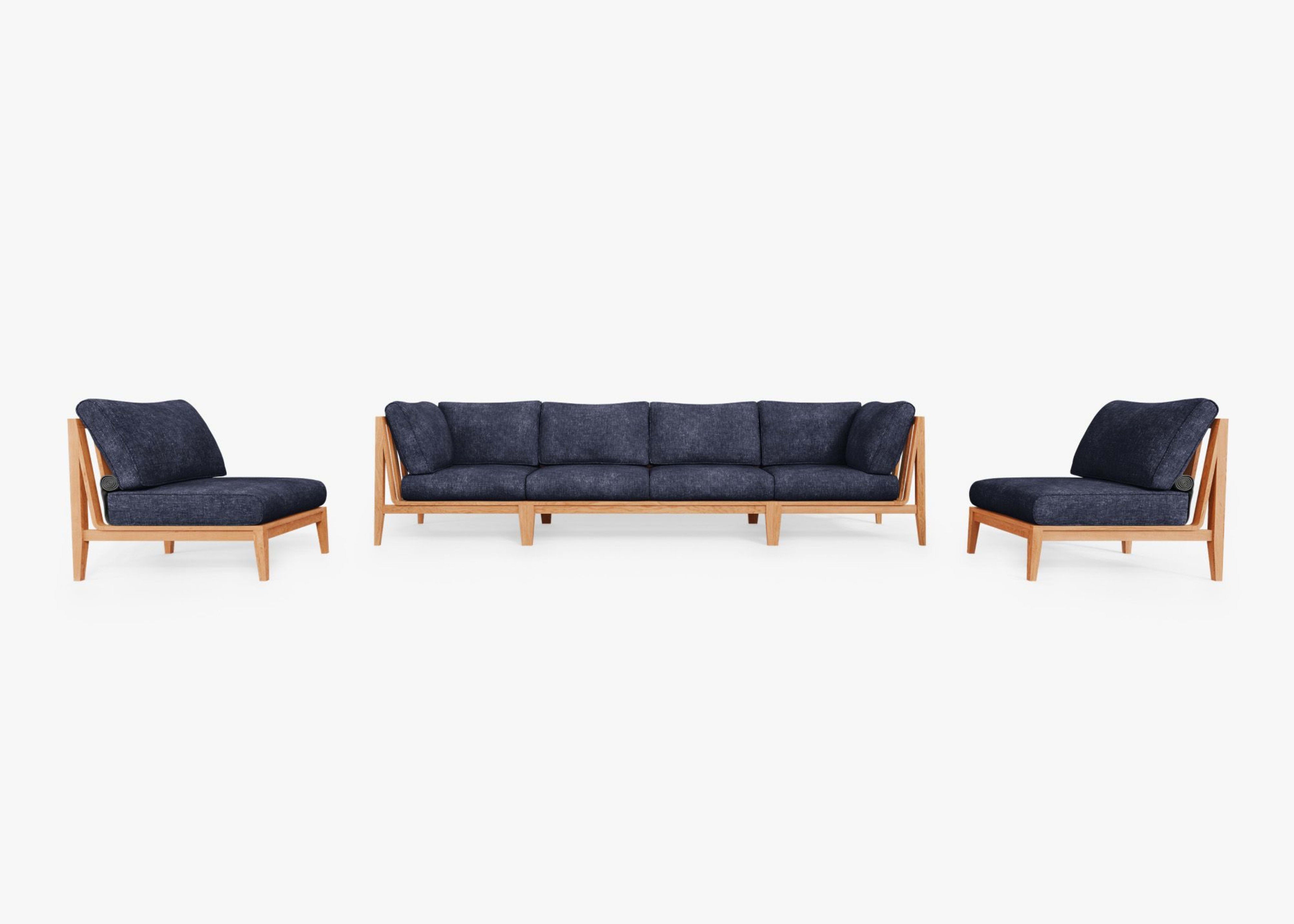 Teak Outdoor Sofa with Armless Chairs -navy