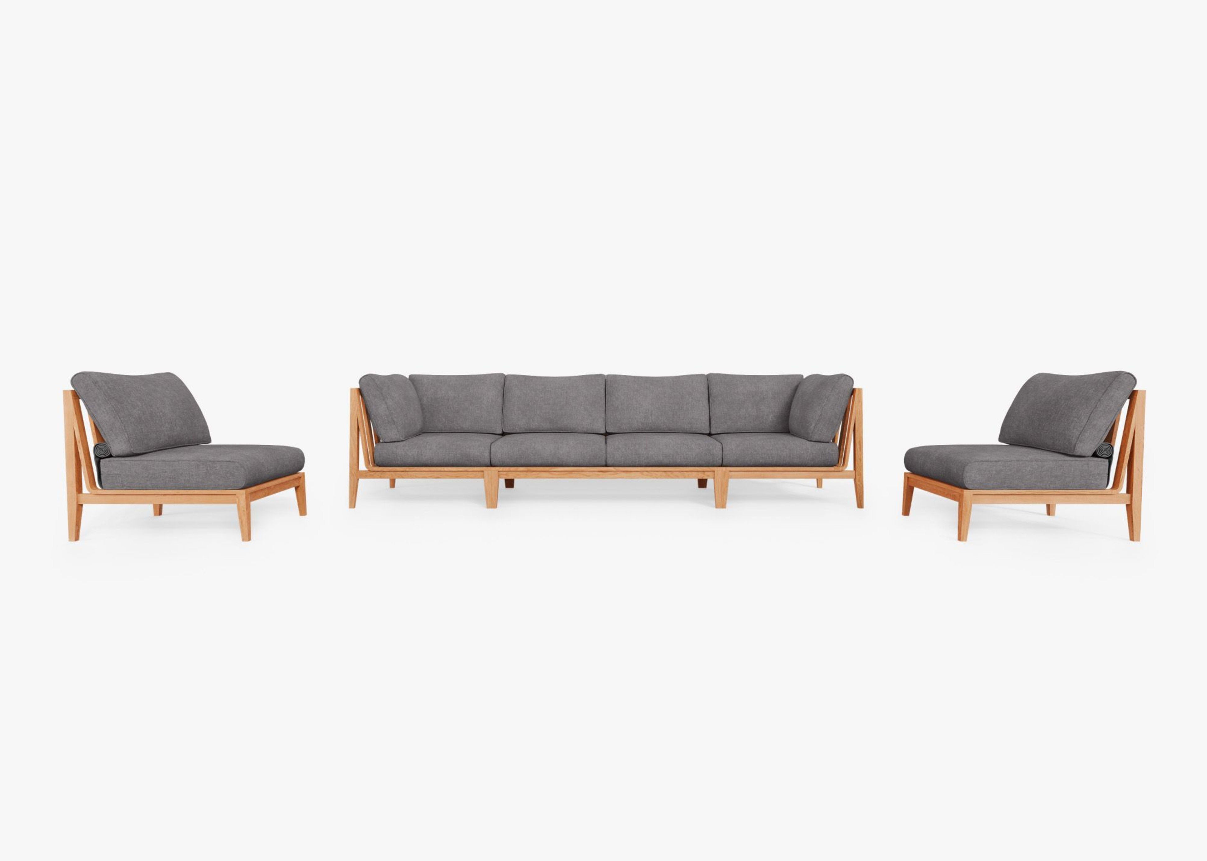 Teak Outdoor Sofa with Armless Chairs