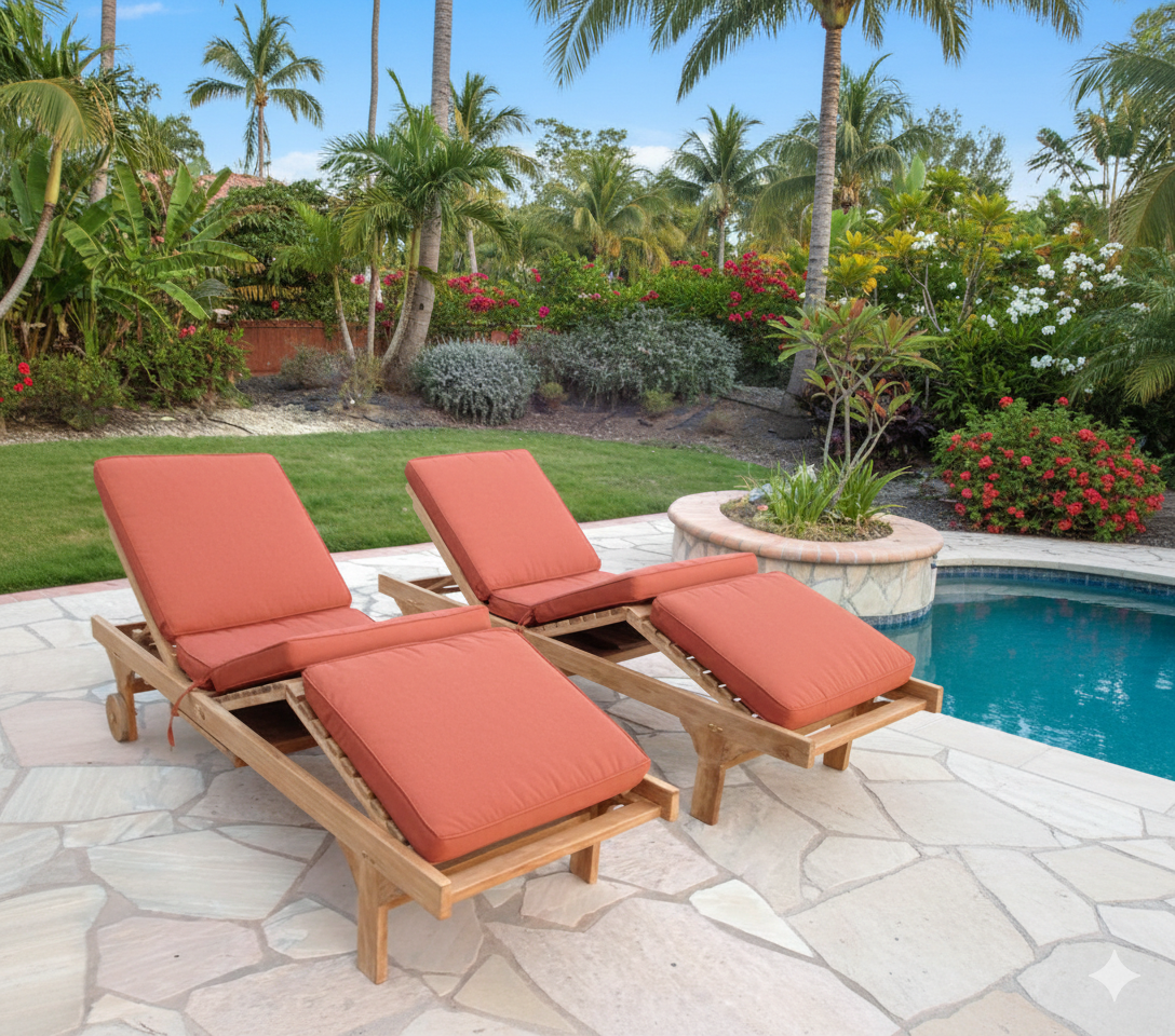 Classic Teak Chaise Lounge Cushion 4 Section