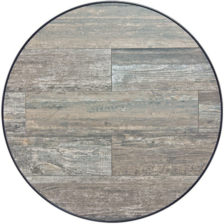 30" Rd. Reclaimed Table Top with Aluminum Rim by O.W. Lee.
