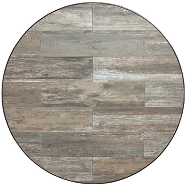 42" Rd. Reclaimed Table Top with Aluminum Rim by O.W. Lee.