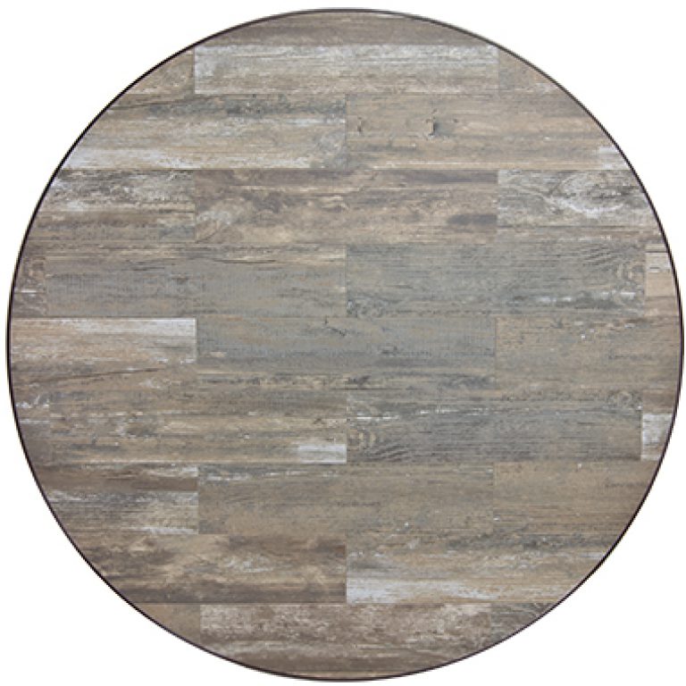 54" Rd. Reclaimed Table Top with Aluminum Rim by O.W. Lee.
