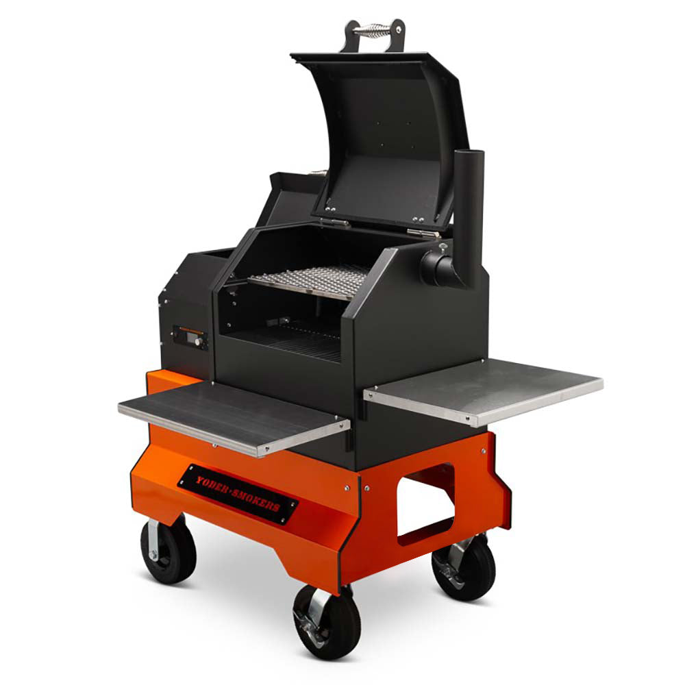 YS480S Competition Pellet Grill with Stainless Steel Shelves by Yoder Smokers orange