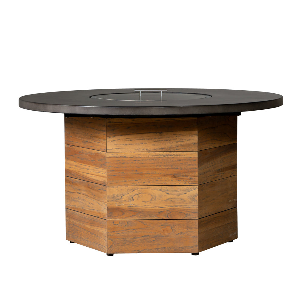 Teak 48” Hexagonal Fire Table with Faux Concrete Top by Lloyd Flanders