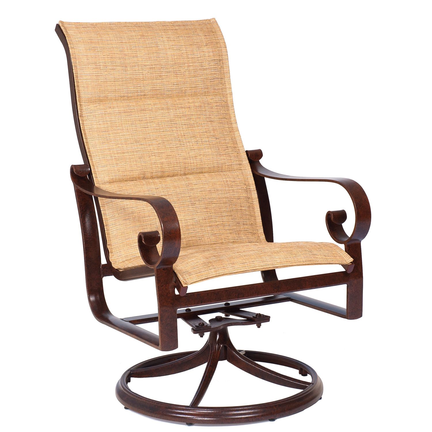 Belden Padded Sling High Back Swivel Rocking Dining Armchair By Woodard