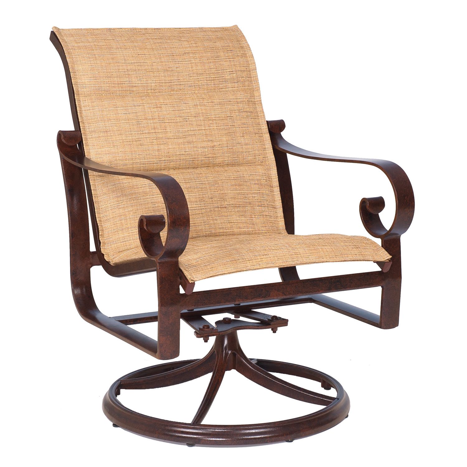 Belden Padded Sling Swivel Rocking Dining Armchair By Woodard