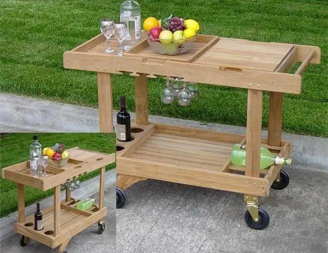 teak serving cart