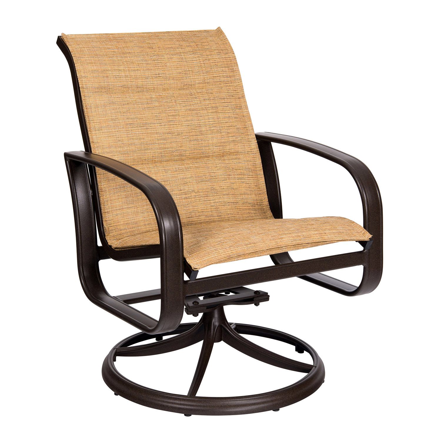 Cayman Isle Padded Sling Swivel Rocking Dining Armchair By Woodard