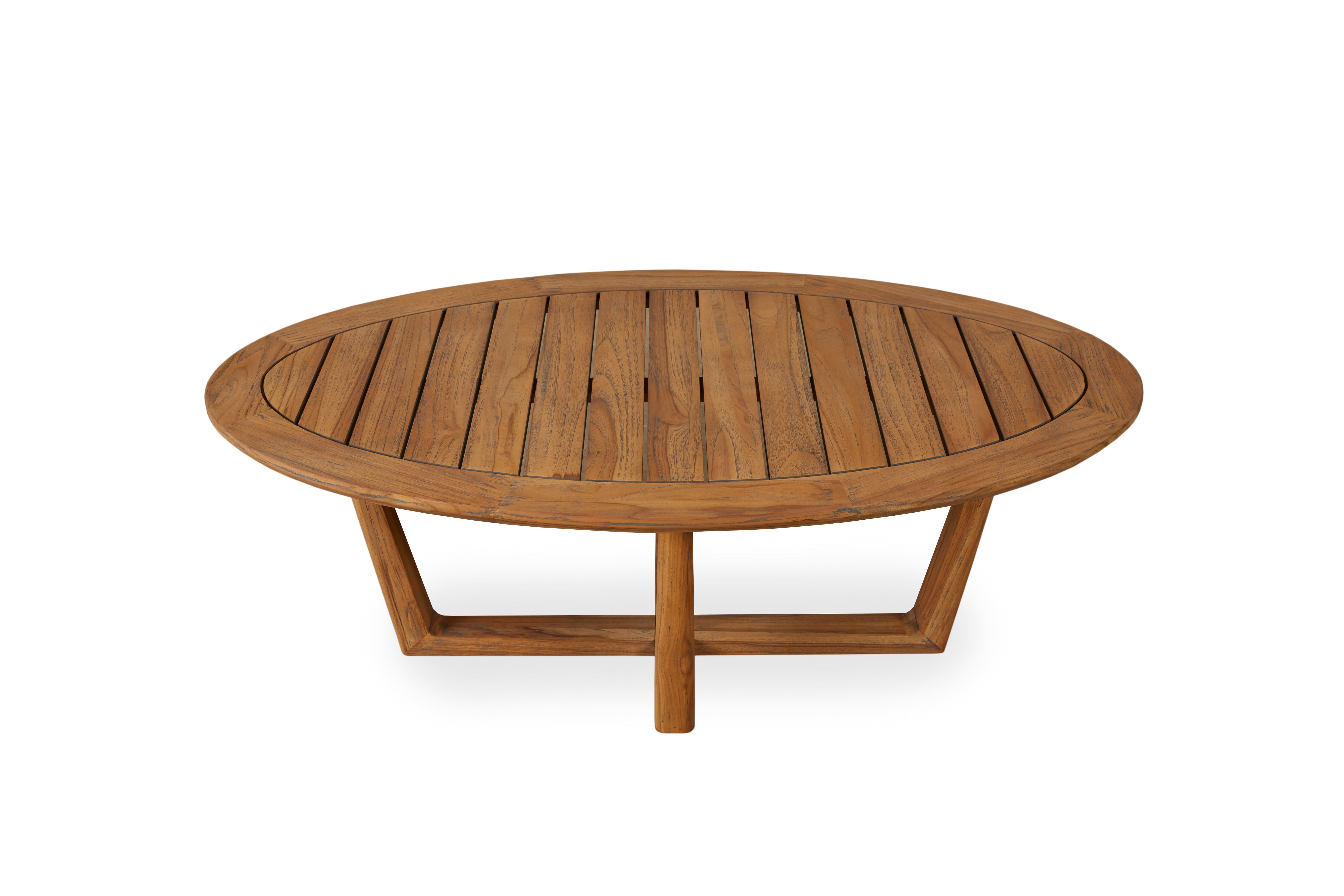Teak 48” Oval Sled Base Cocktail Table by Lloyd Flanders
