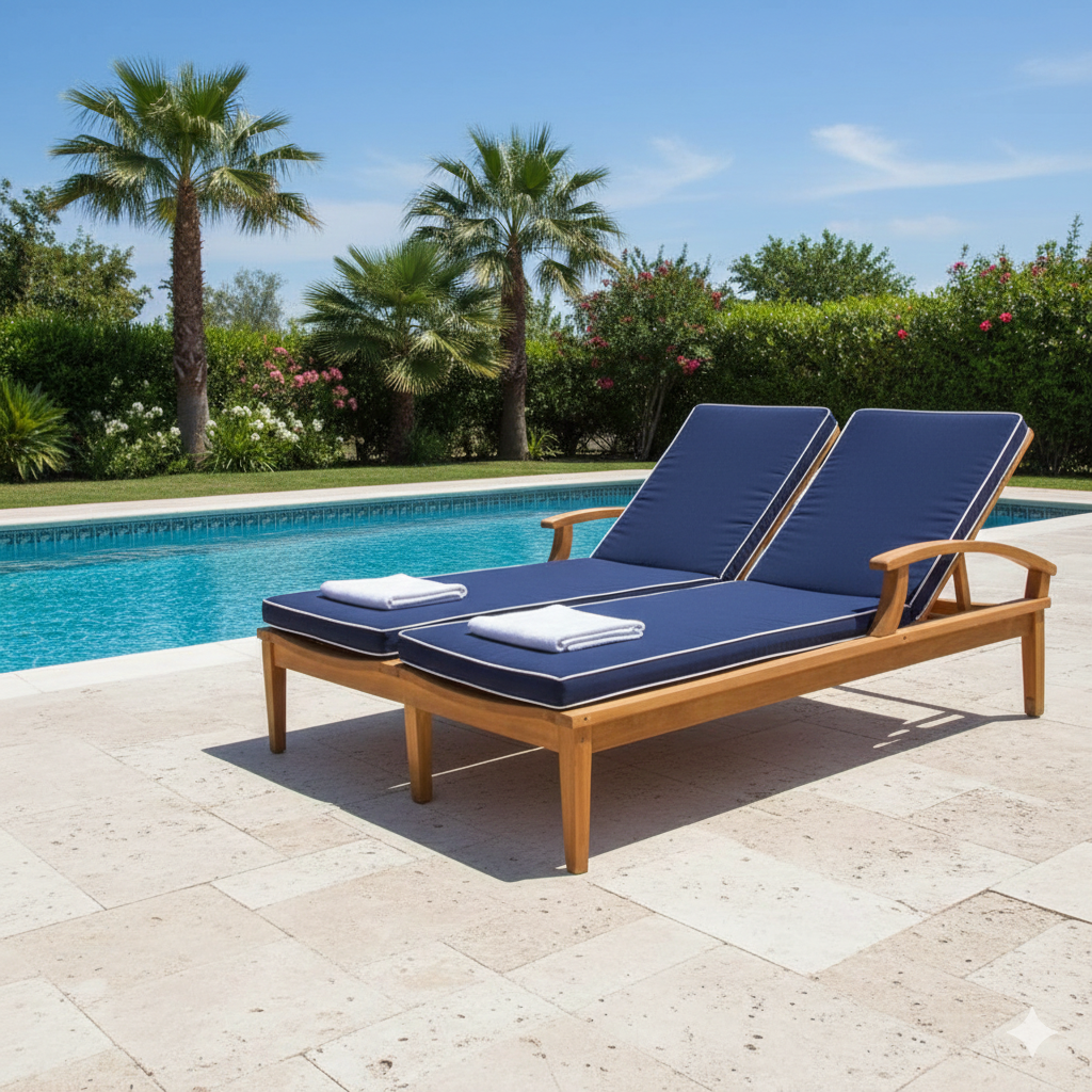 Classic Double Teak Chaise Lounger