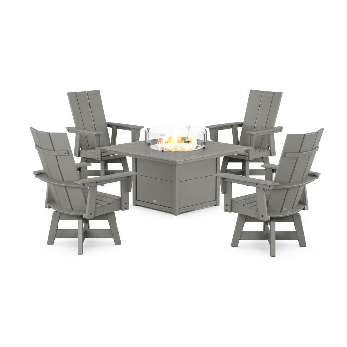 Modern 4-Piece Curveback Upright Adirondack Conversation Set with Fire Pit Table