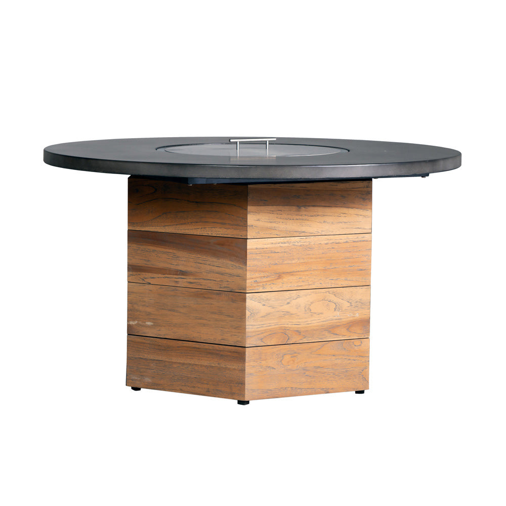 Teak 48” Hexagonal Fire Table with Faux Concrete Top by Lloyd Flanders
