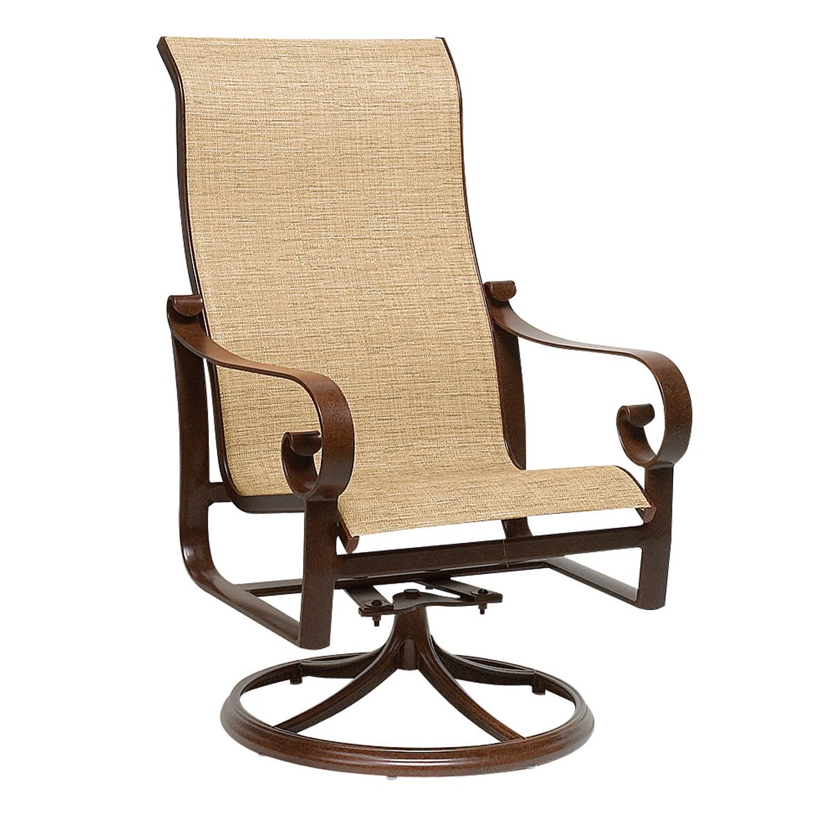 Belden Sling High Back Swivel Rocking Dining Armchair By Woodard