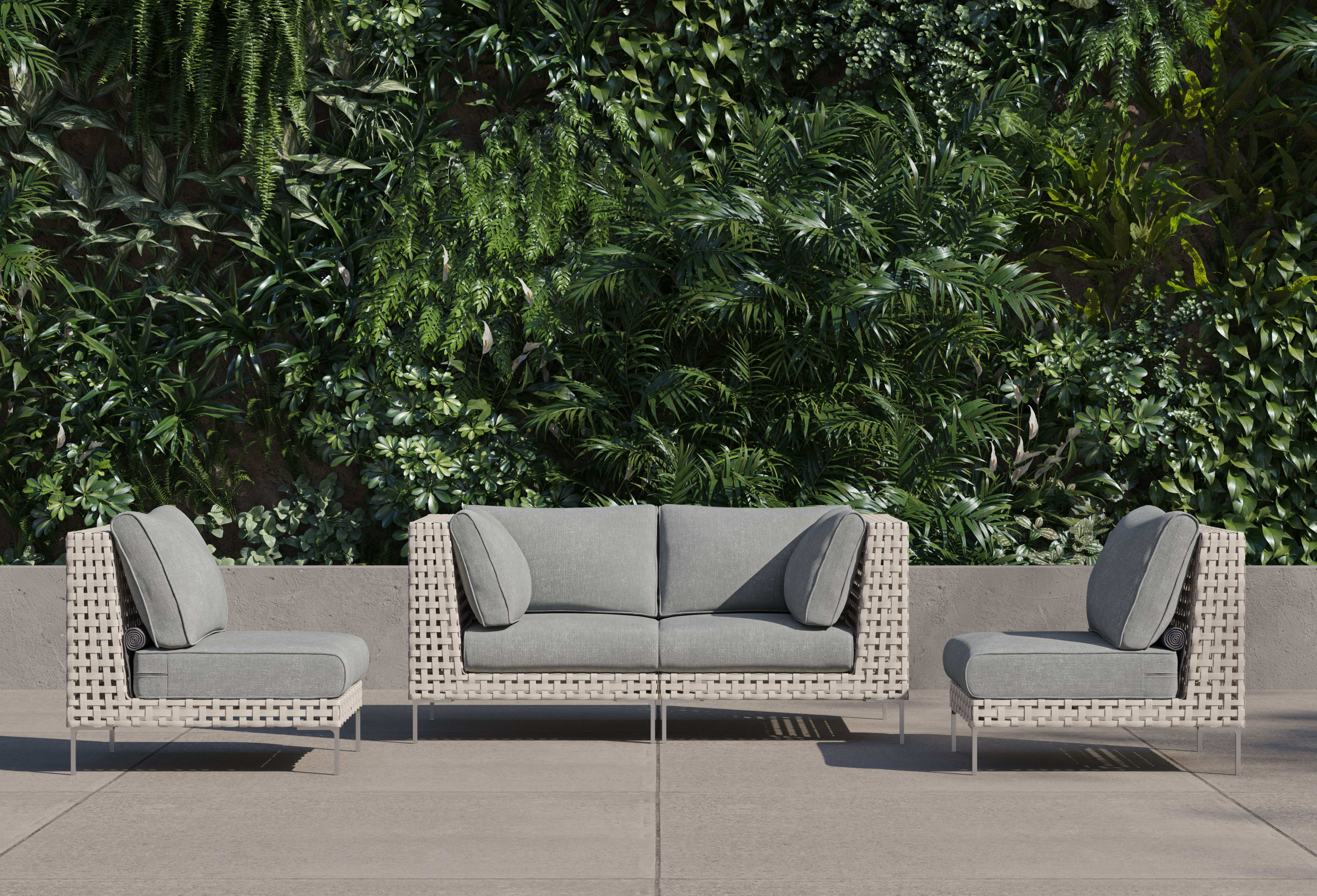 open weave Wicker Outdoor Loveseat with Armless Chairs - 4 Seat