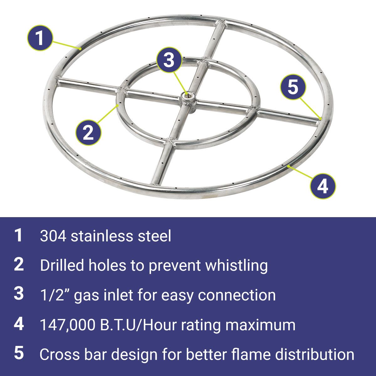 Double-Ring Stainless Steel Burner with a 1/2" Inlet by American Fire glass