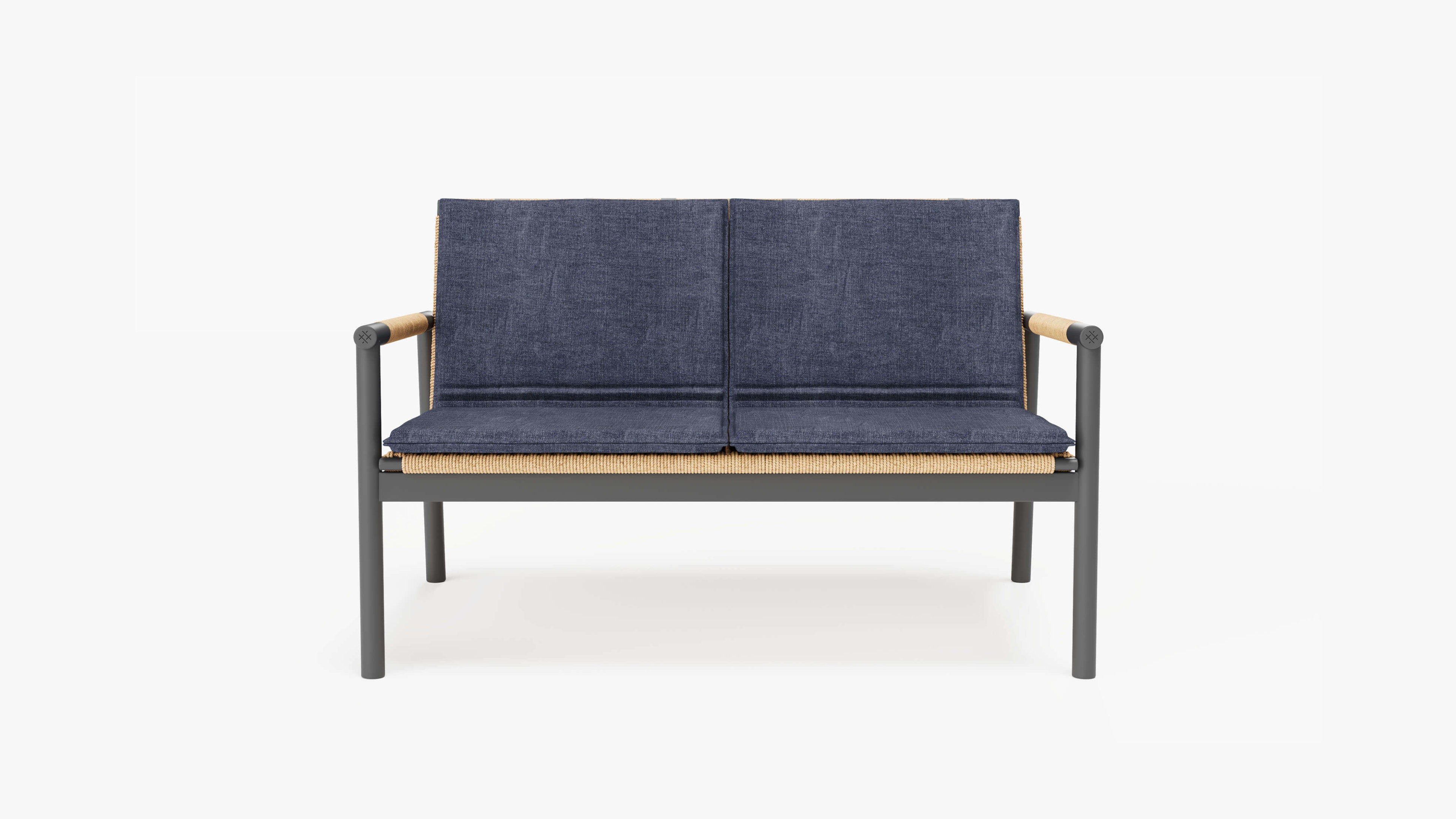 Wicker + Aluminum Flex Loveseat (Deep Sea Navy Cushion) By Outer