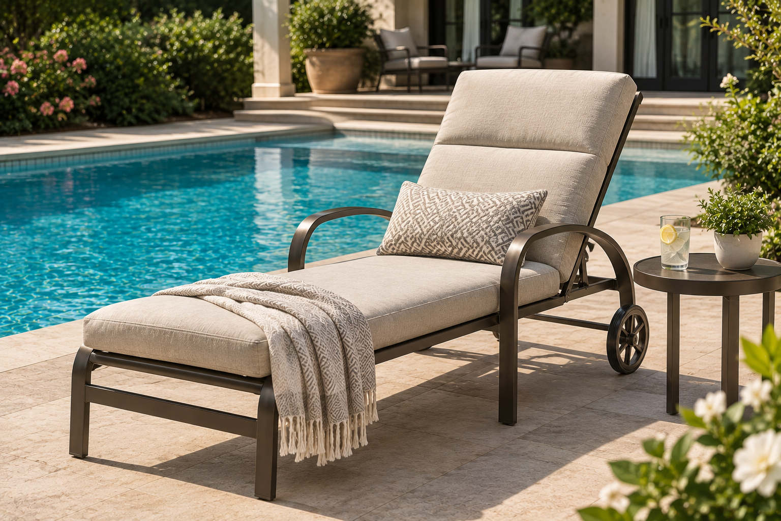 Elance Padded Chaise Lounge with Arms & Wheels by Tropitone