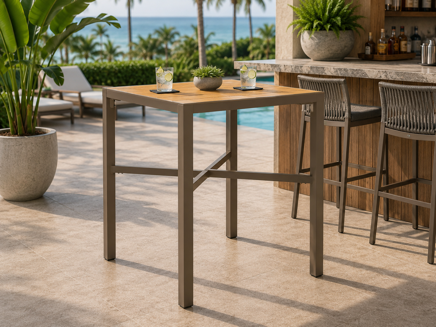 Parsons Forma Table KD Bar Umbrella Table 37" Square by Tropitone