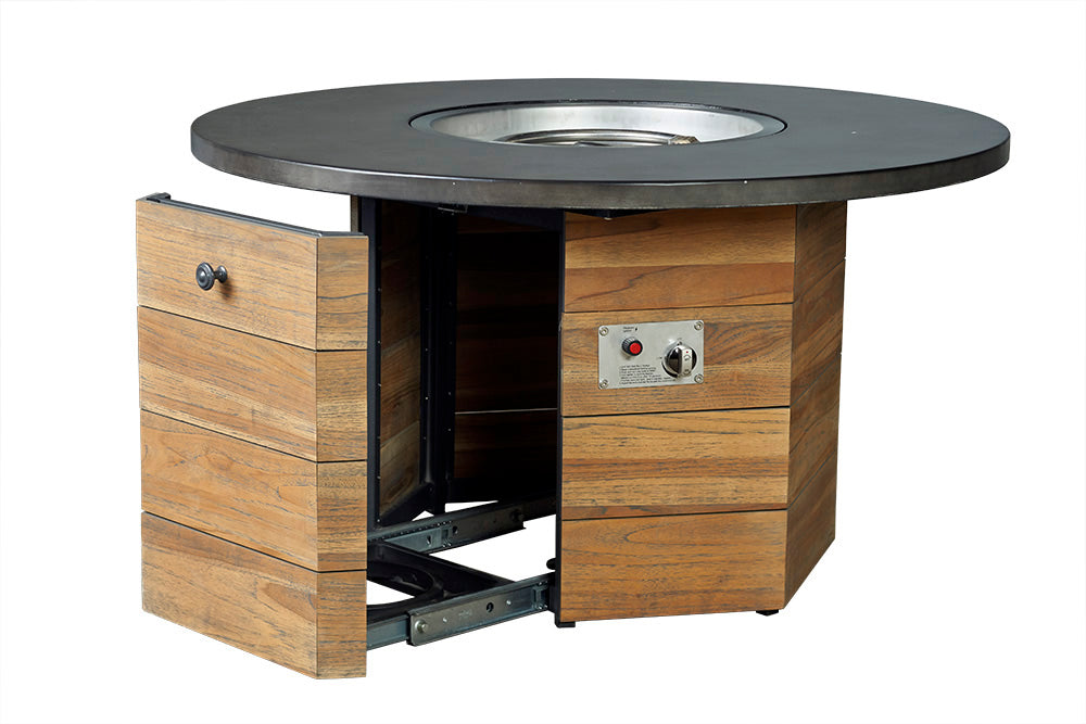 Teak 48” Hexagonal Fire Table with Faux Concrete Top by Lloyd Flanders