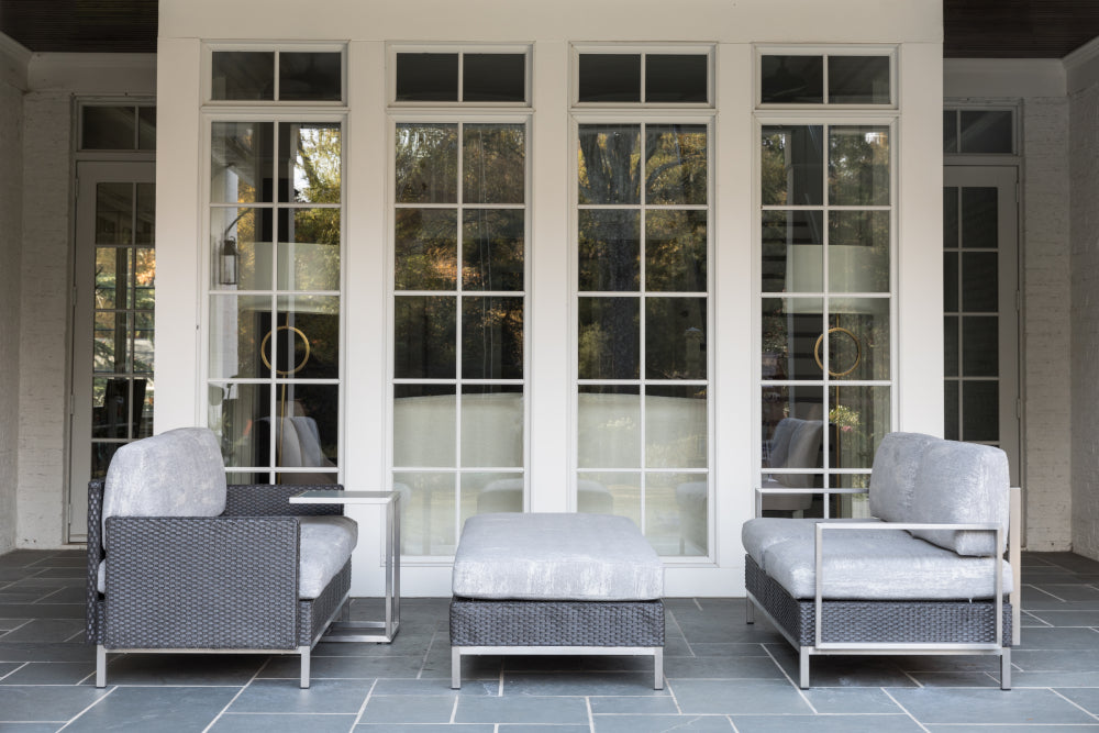 Elements Settee with Stainless Steel Arms and Back Replacement Cushion by Lloyd Flanders