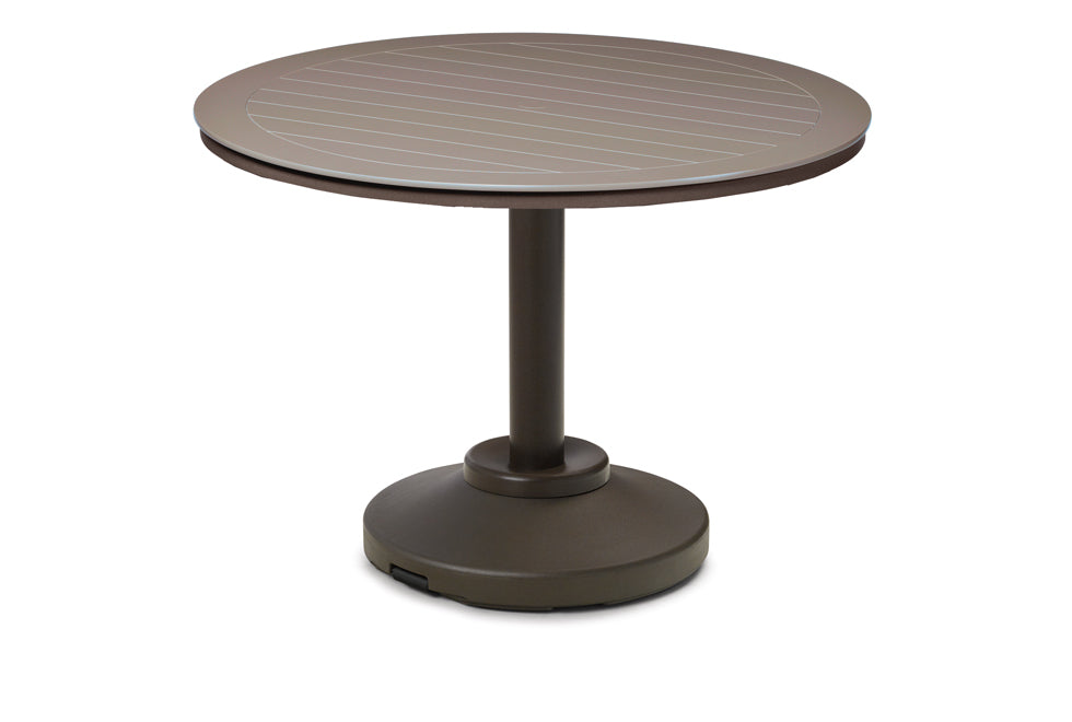 54" Round MGP Slat Top 120lb Weighted Pedestal Base Tables By Telescope Casual