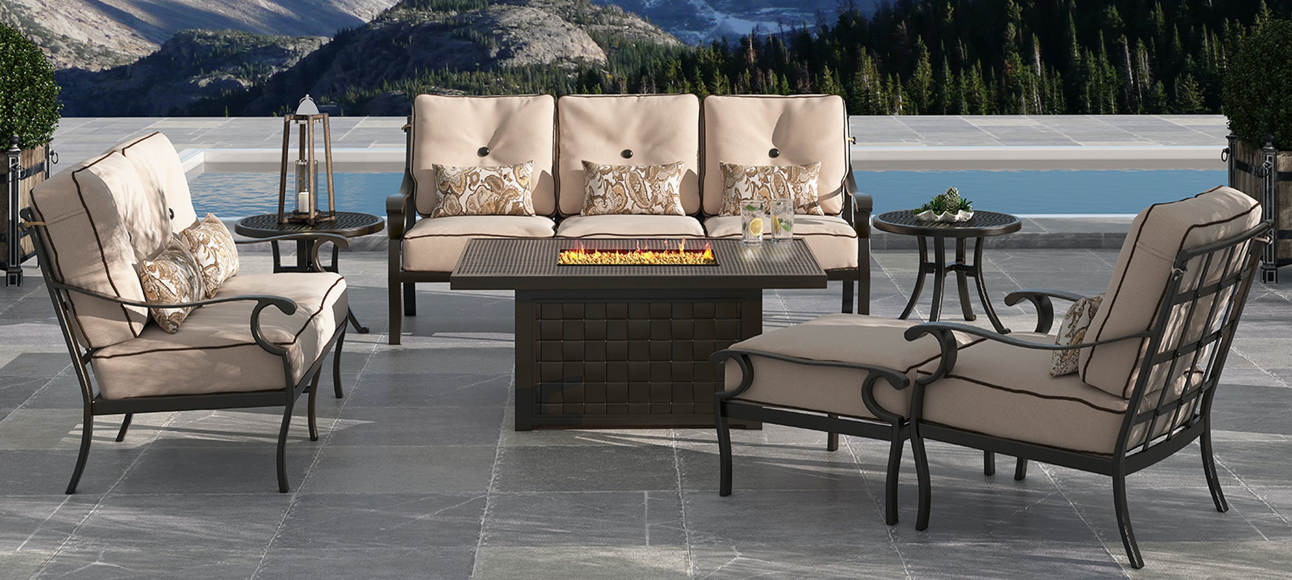 Classical 36" x 52" Rectangular Coffee Table with Firepit By Castelle