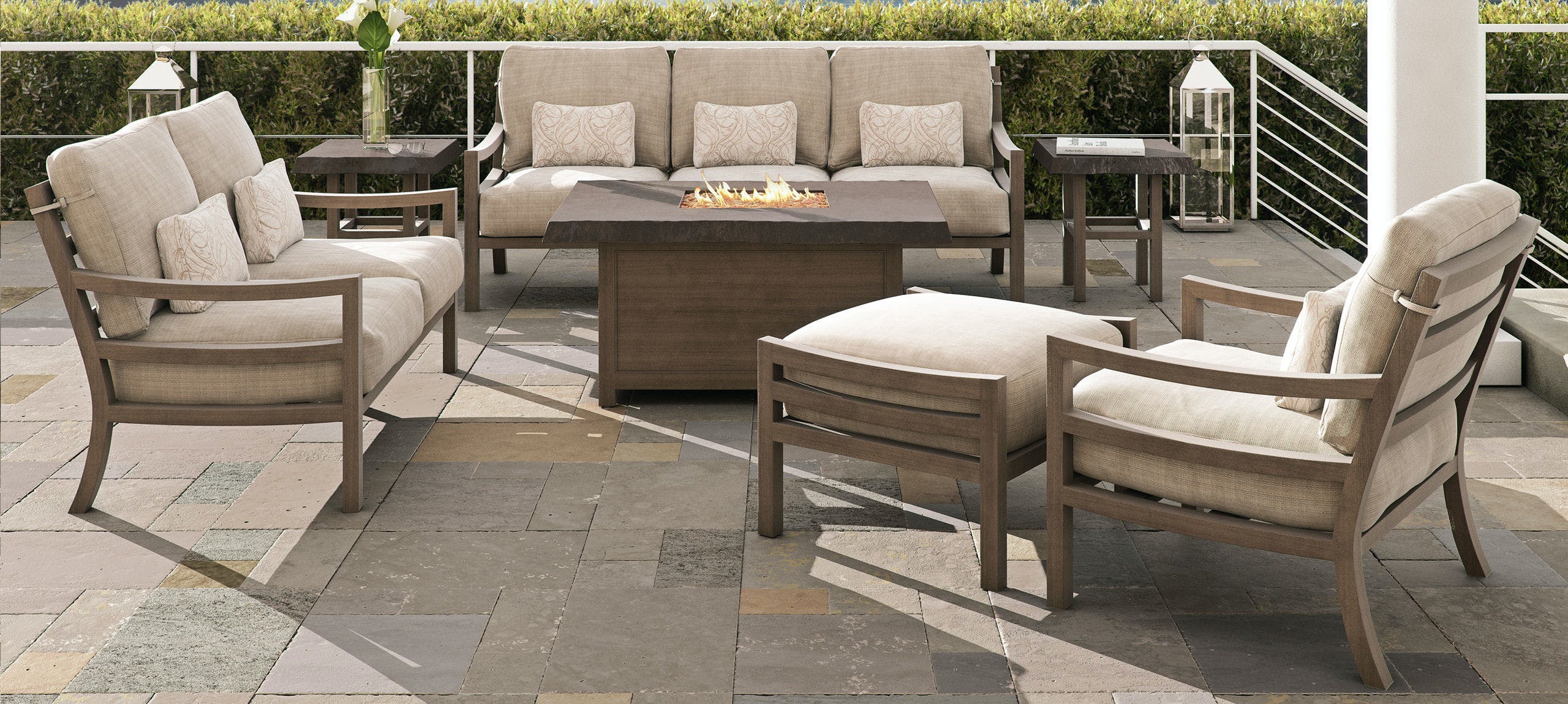 Roma Outdoor Furniture Set with Firepit Table By Castelle