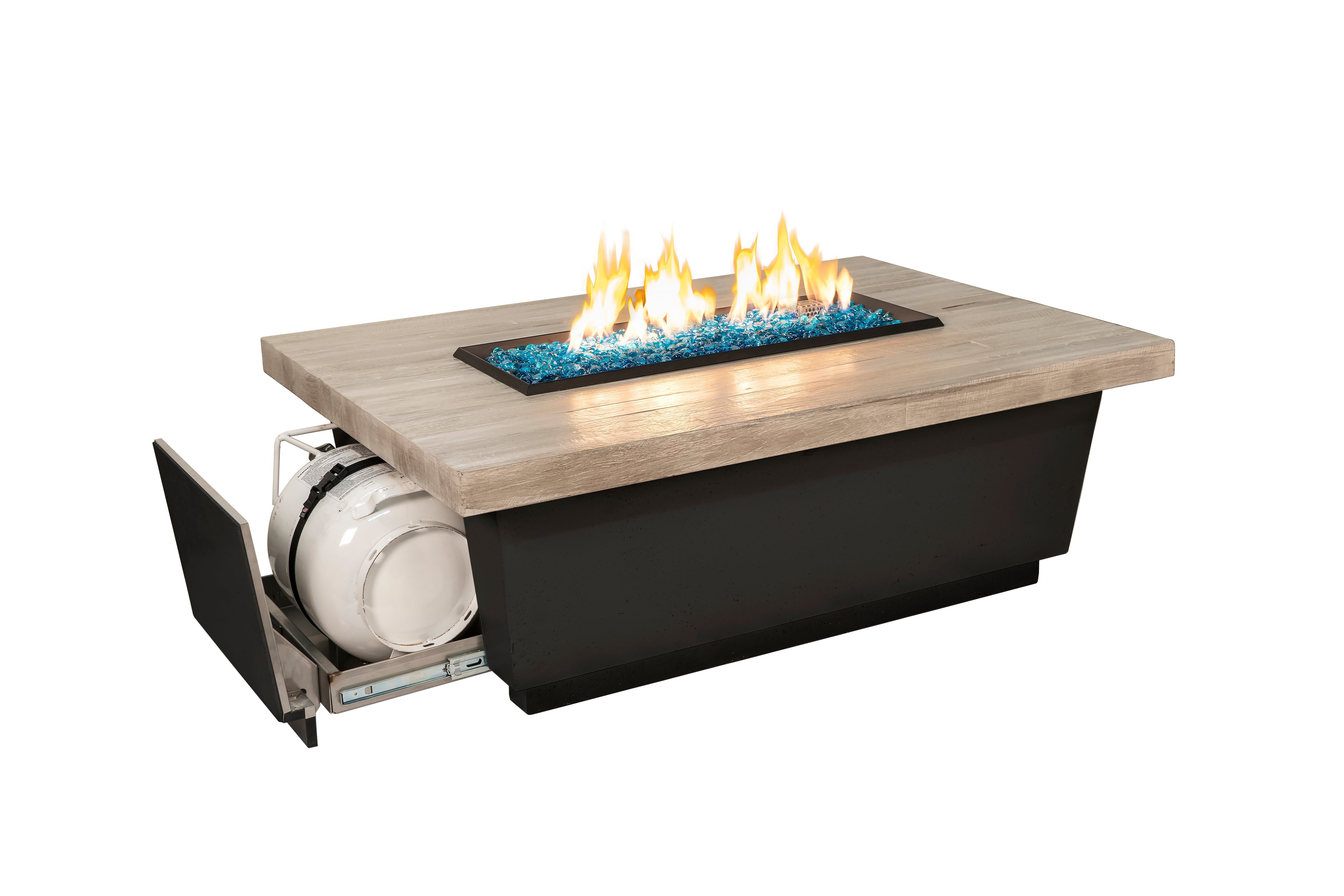52" x 36" Reclaimed Wood Contempo LP Select Rectangle Fire table  by American Fyre Design