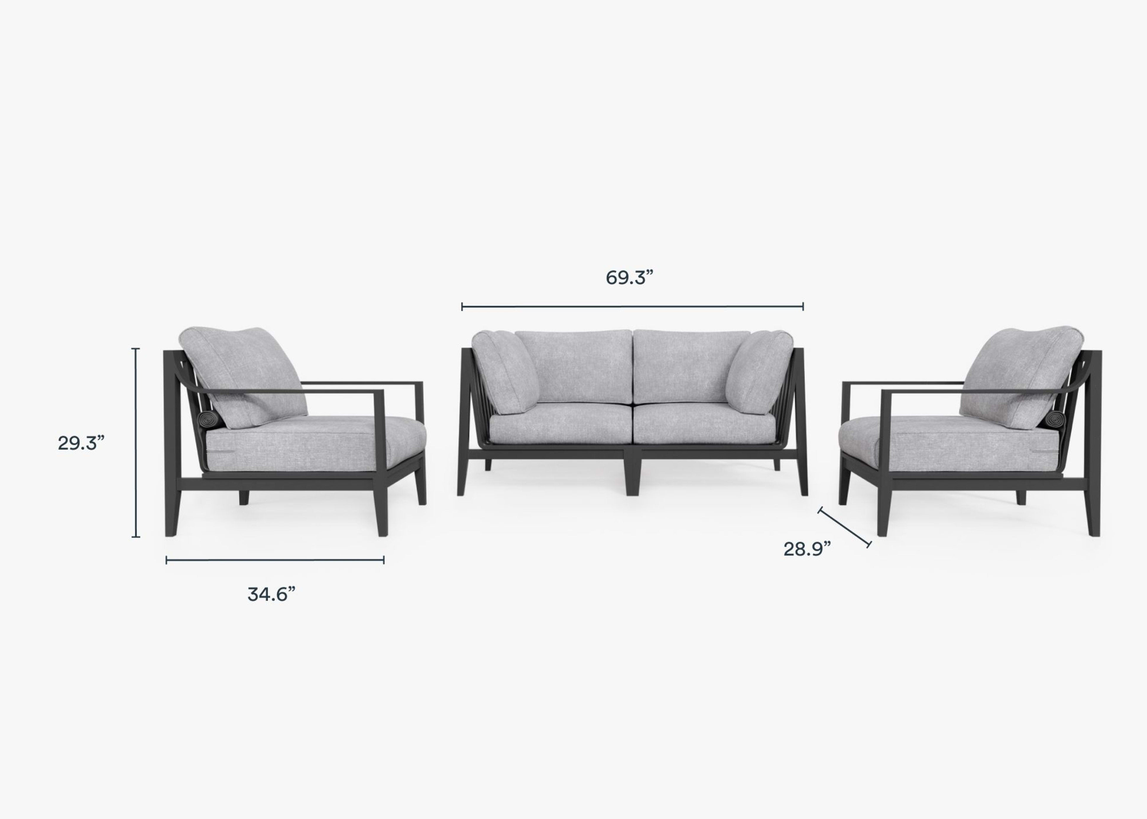 Aluminum Outdoor Loveseat with Armchairs - 4 Seat  dimensions