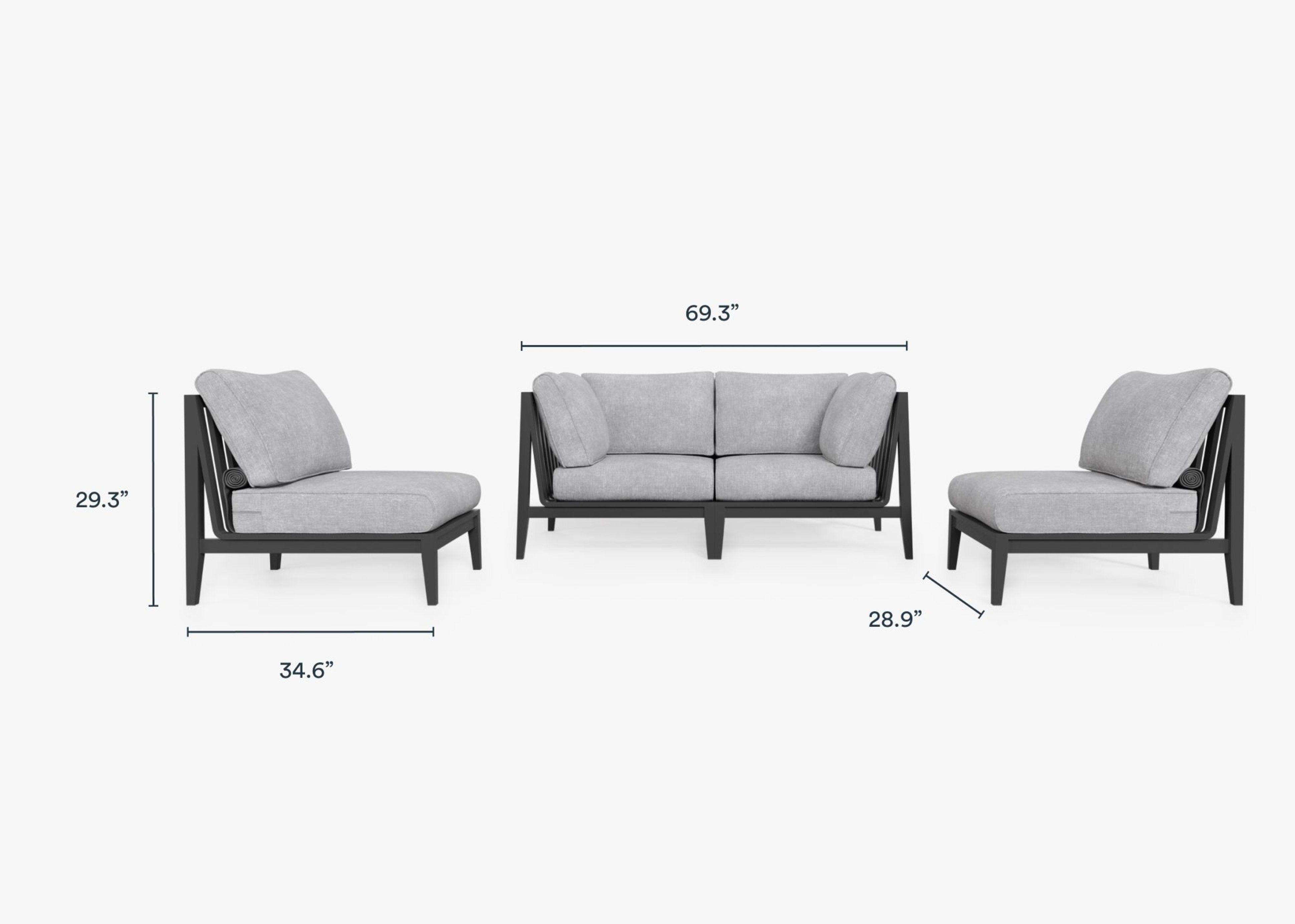 Aluminum Outdoor Loveseat with Armless Chairs - 4 Seat  dimensions