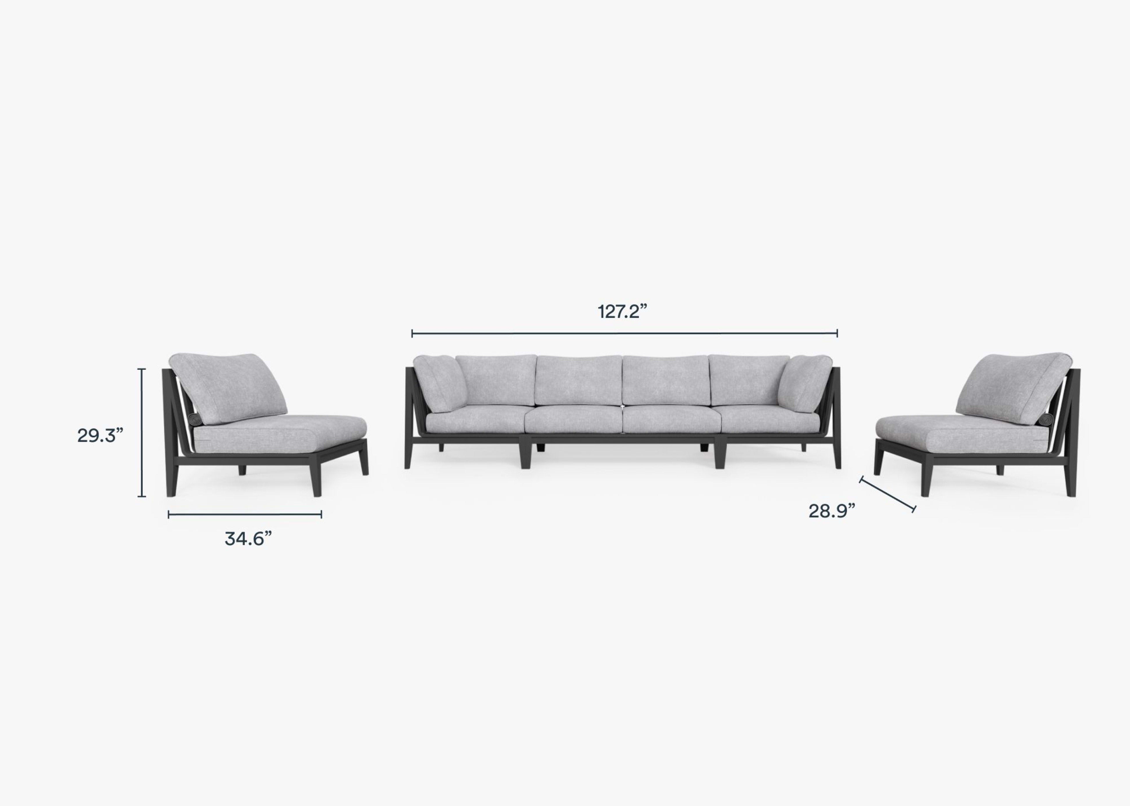 Aluminum Outdoor Sofa with Armless Chairs - 6 Seat Dimensions