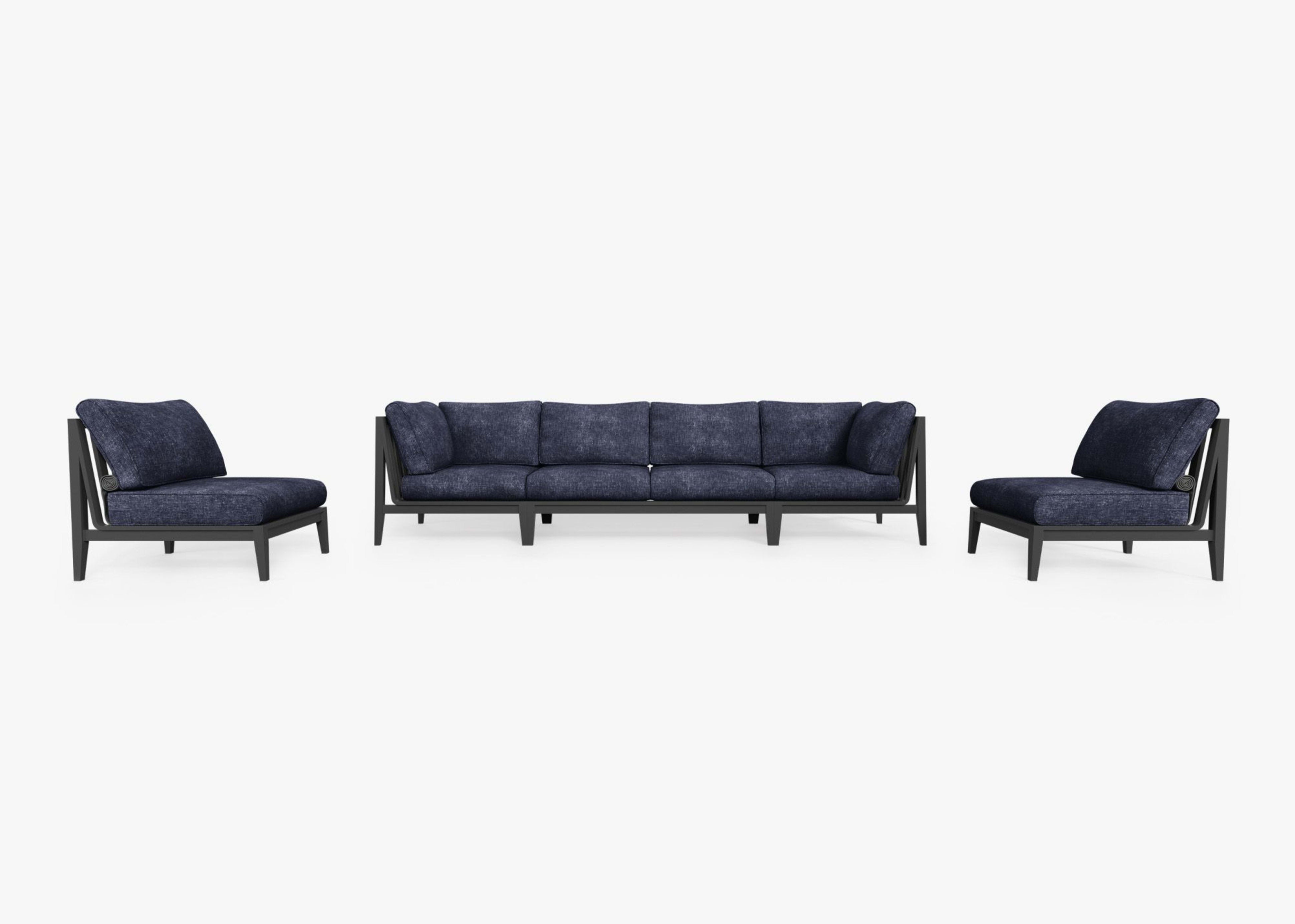 Aluminum Outdoor Sofa with Armless Chairs - 6 Seat
