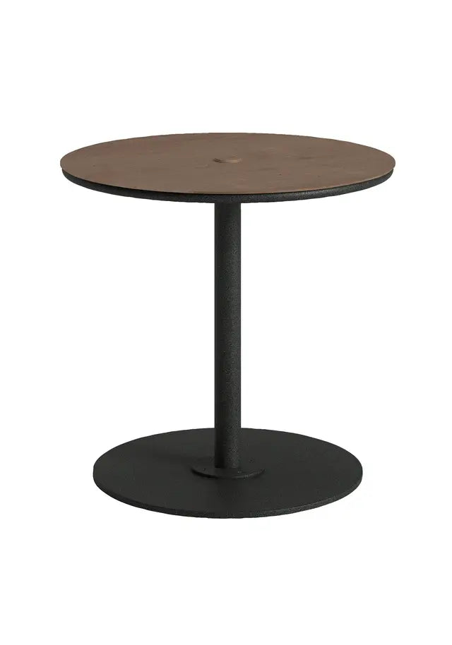 Axis 30" Round Raya Woodgrain Top KD Pedestal Dining Umbrella Table by Tropitone