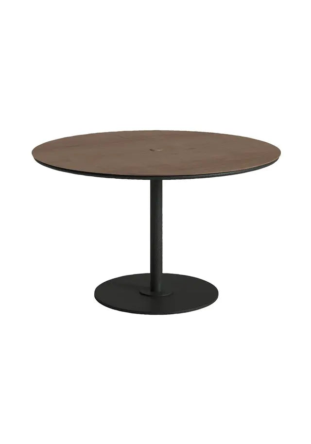 Axis 48" Round Raya Woodgrain Top KD Pedestal Dining Umbrella Table by Tropitone