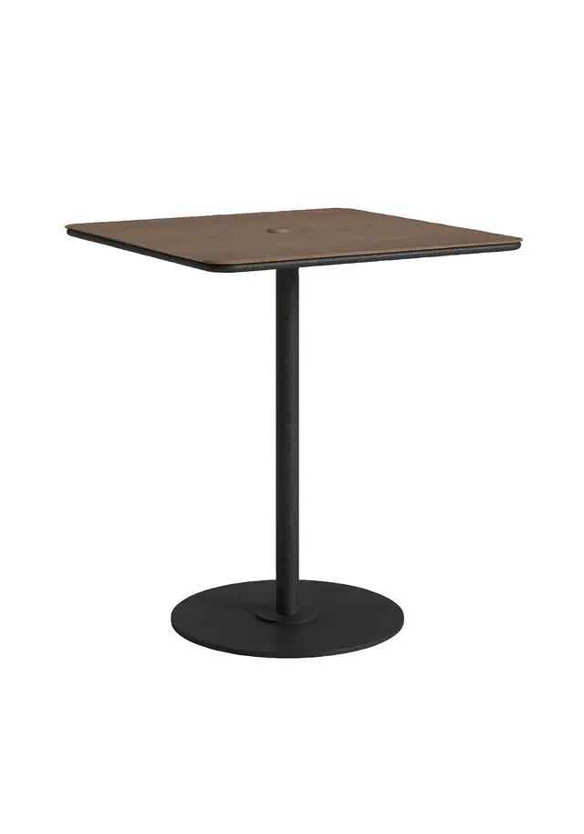 Axis 36" Square Raya Woodgrain Top KD Pedestal Bar Umbrella Table by Tropitone