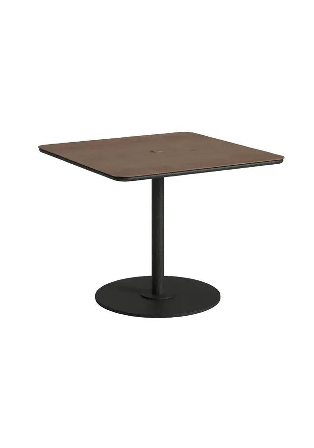 Axis 36" Square Raya Woodgrain Top KD Pedestal Dining Umbrella Table by Tropitone
