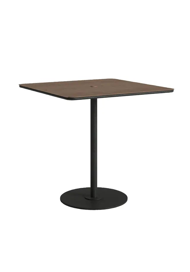 Axis 42" Square Raya Woodgrain Top KD Pedestal Bar Umbrella Table by Tropitone