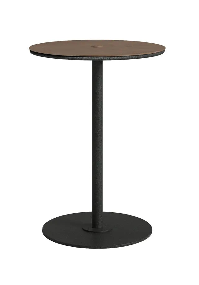 Axis 30" Round Raya Woodgrain Top KD Pedestal Bar Umbrella Table by Tropitone