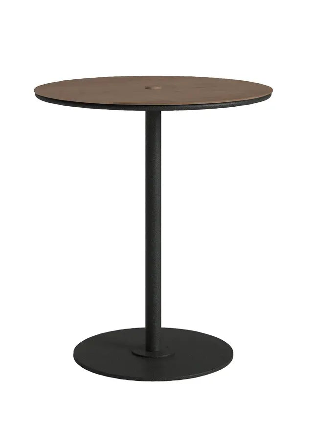 Axis 36" Round Raya Woodgrain Top KD Pedestal Bar Umbrella Table by Tropitone