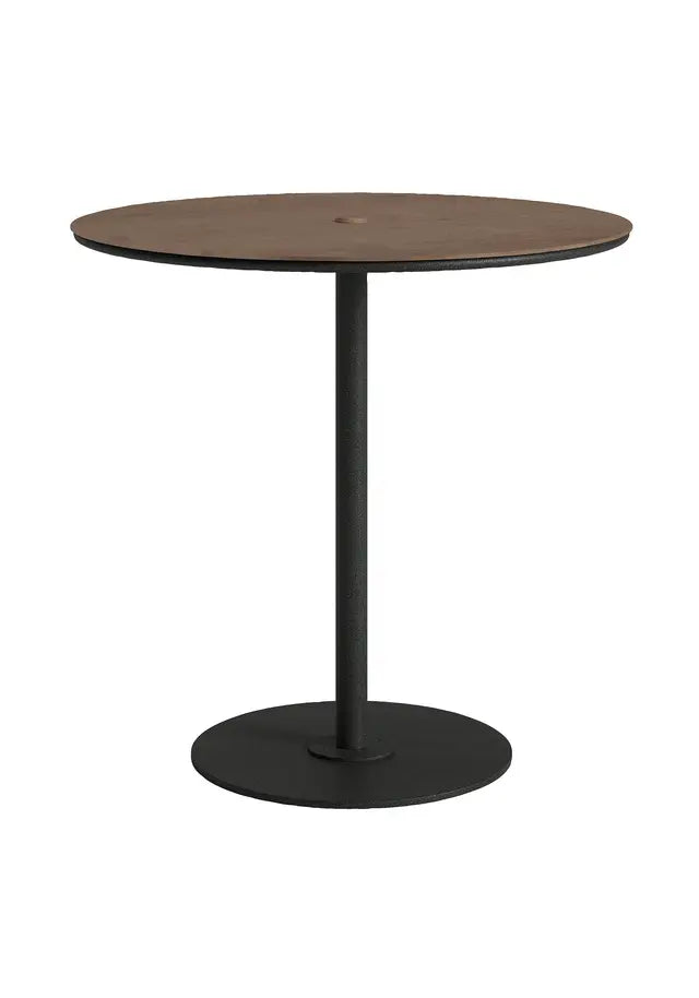 Axis 42" Round Raya Woodgrain Top KD Pedestal Bar Umbrella Table by Tropitone