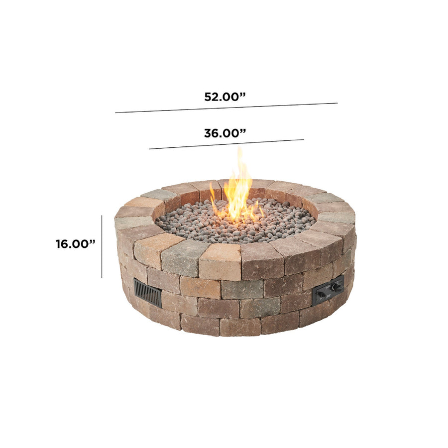Bronson Block Round Gas Fire Pit Kit dimensions
