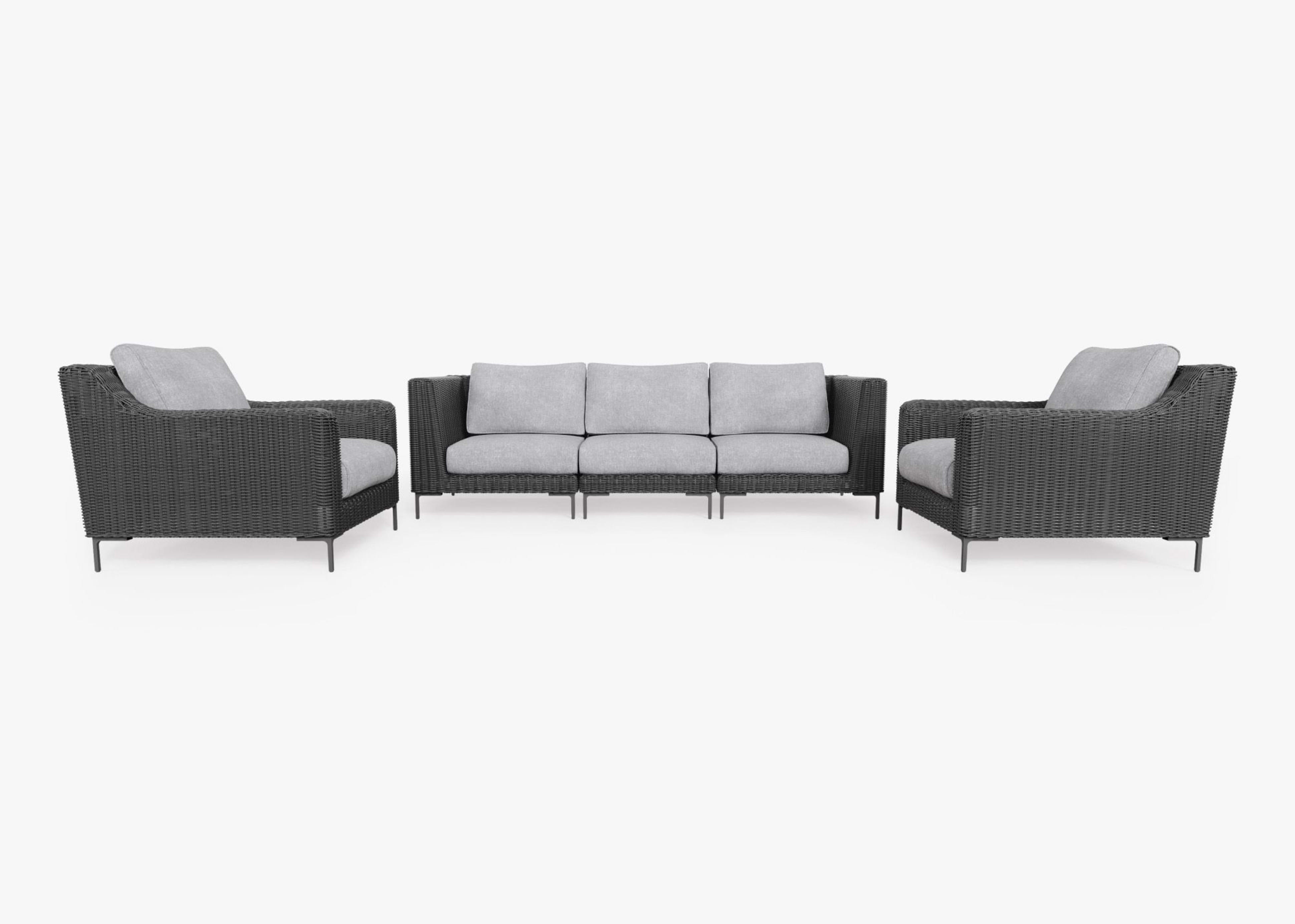 black Wicker Outdoor Sofa with Armchairs - 5 Seat