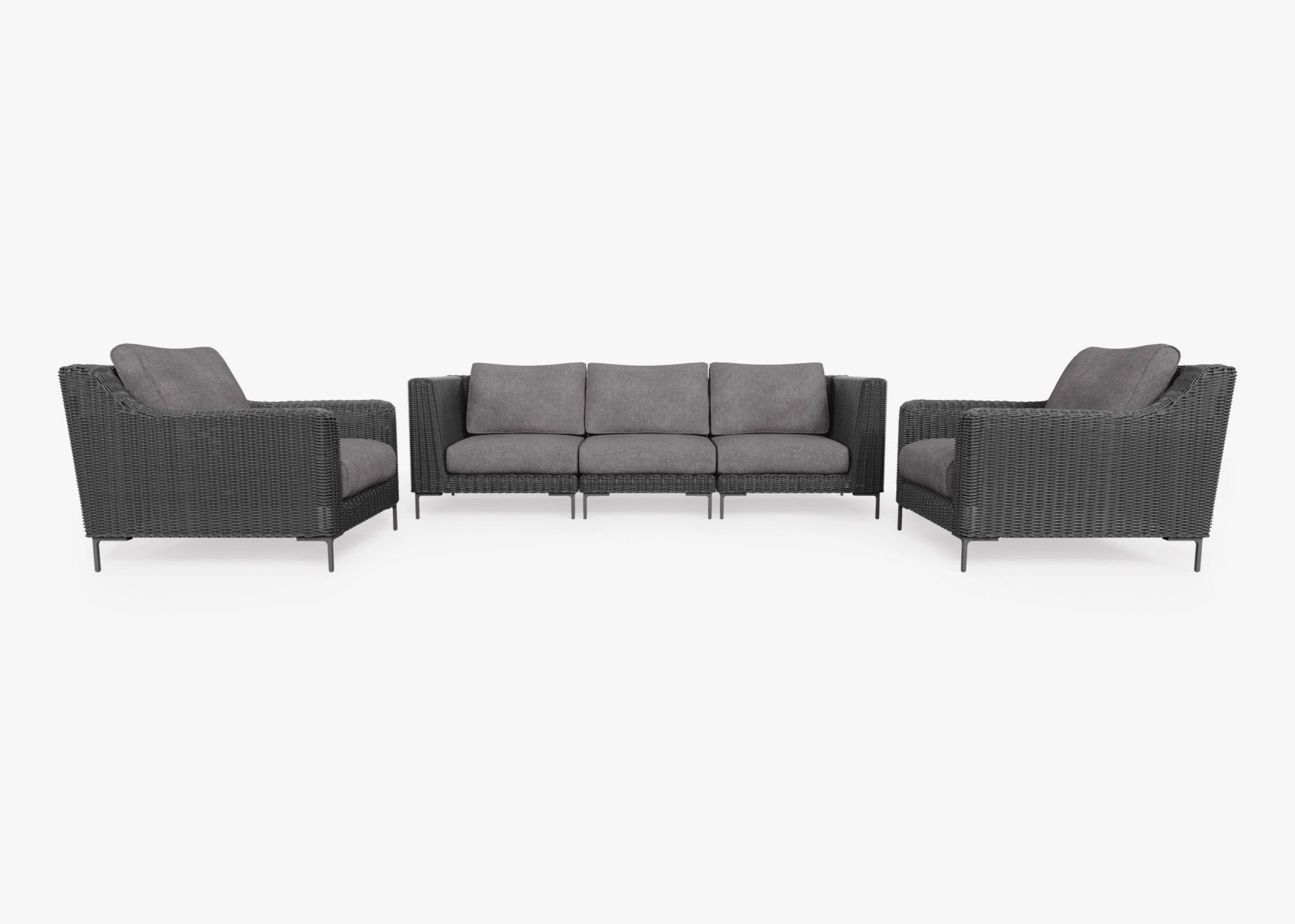 black Wicker Outdoor Sofa with Armchairs - 5 Seat