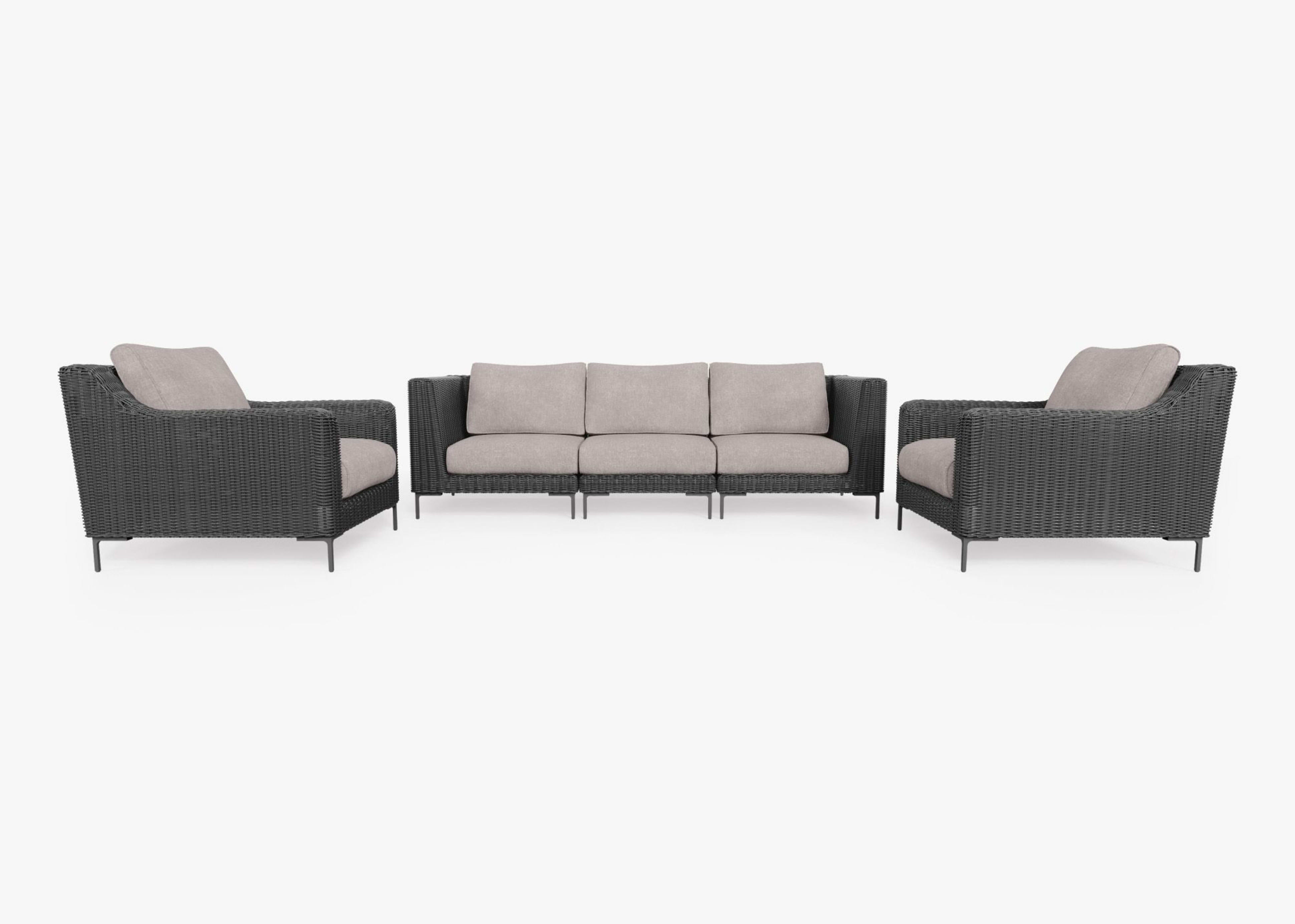 Wicker Outdoor Sofa with Armchairs 5 Seat By Outer Black Sandstone Gray