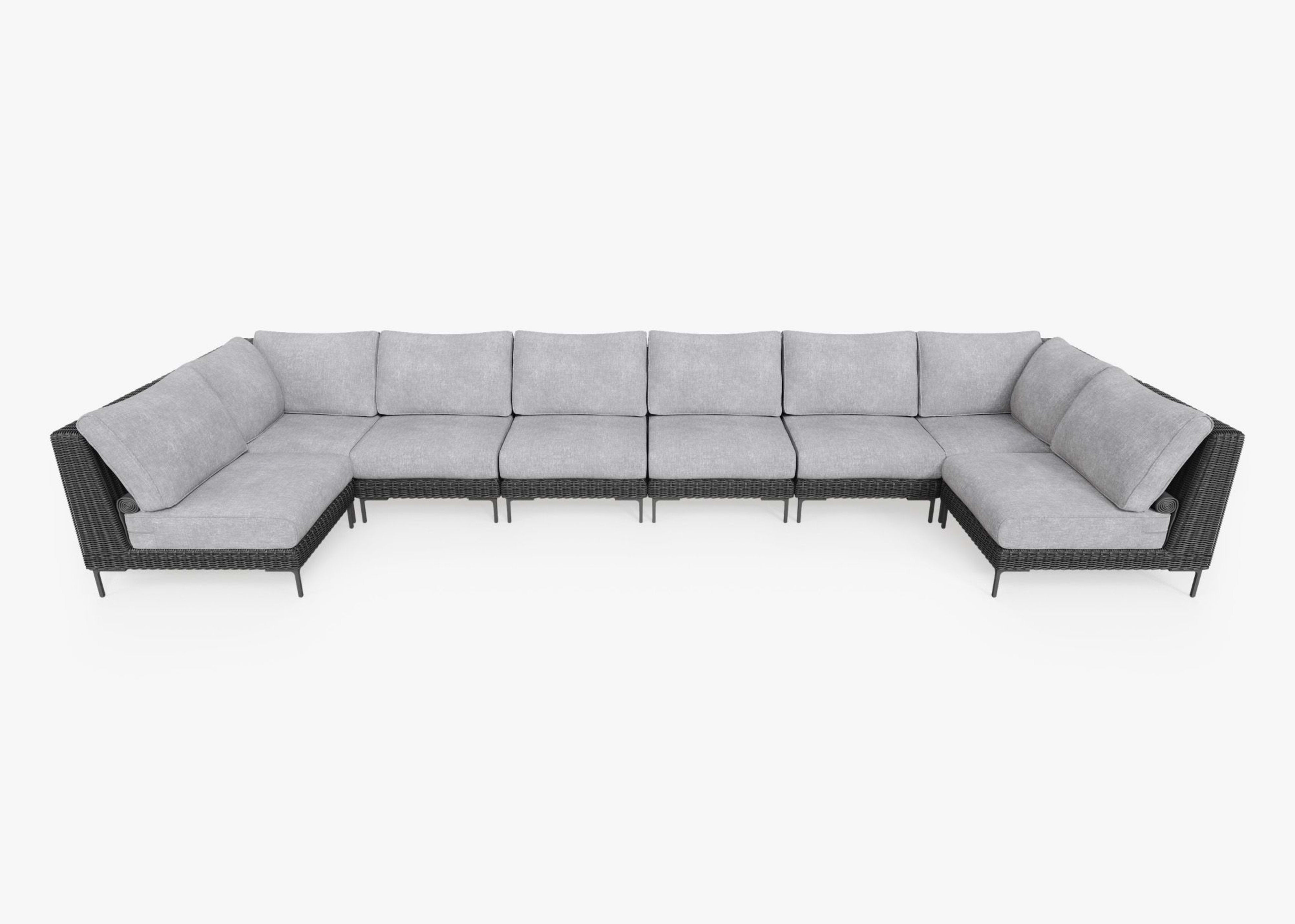 black Wicker Outdoor U Sectional - 8 Seat