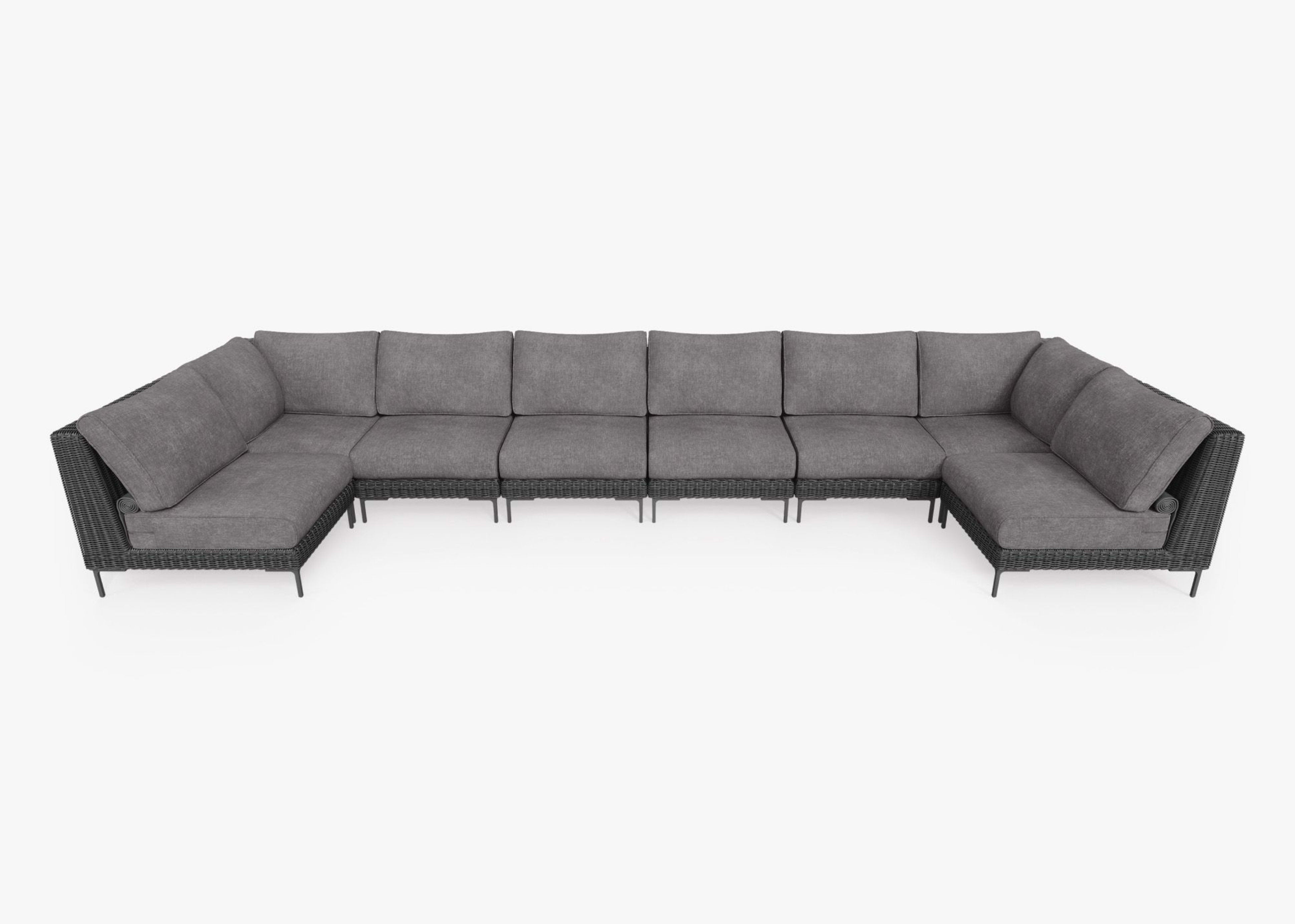black Wicker Outdoor U Sectional - 8 Seat