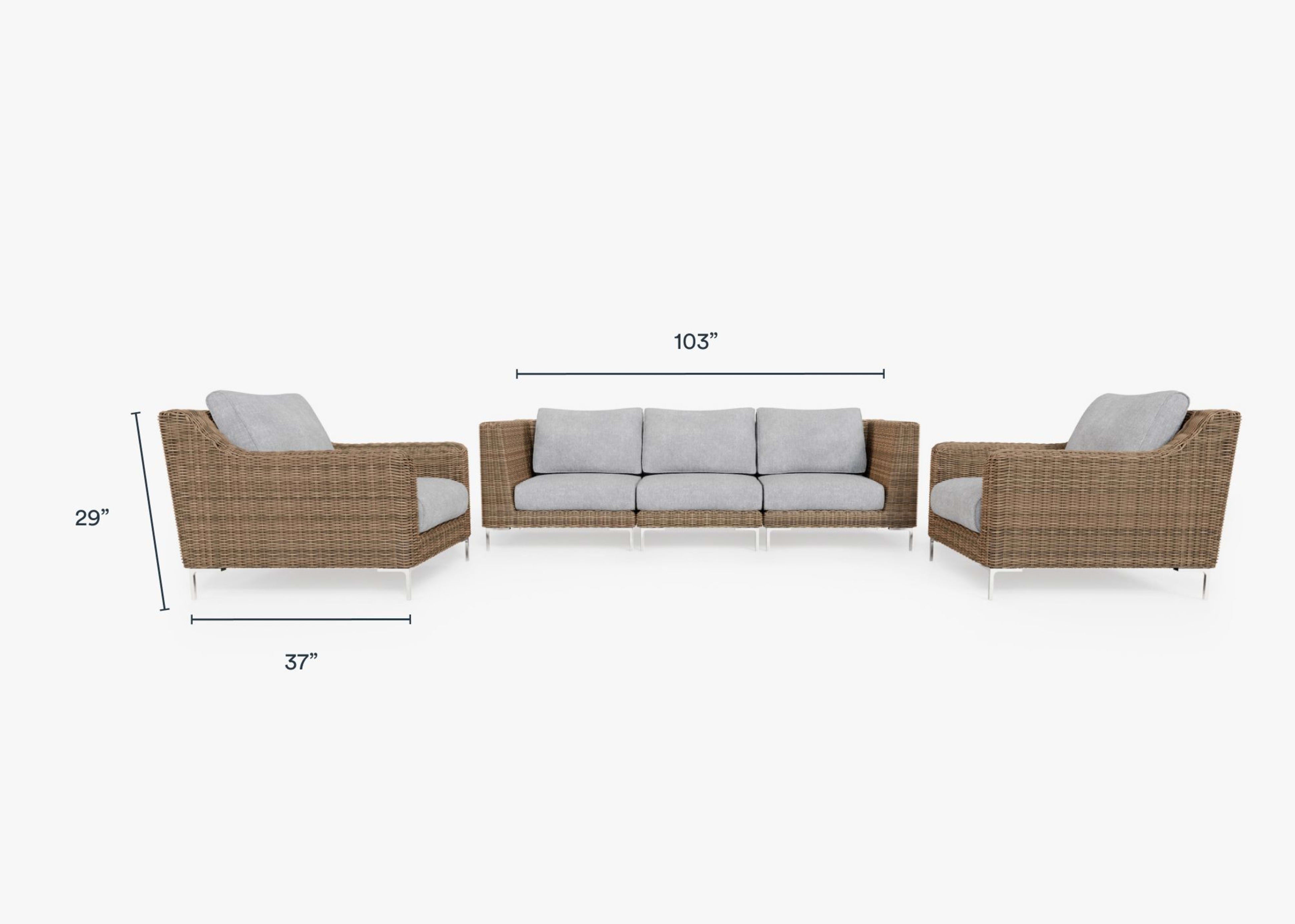Wicker Outdoor Sofa with Armchairs - 5 Seat dimensions