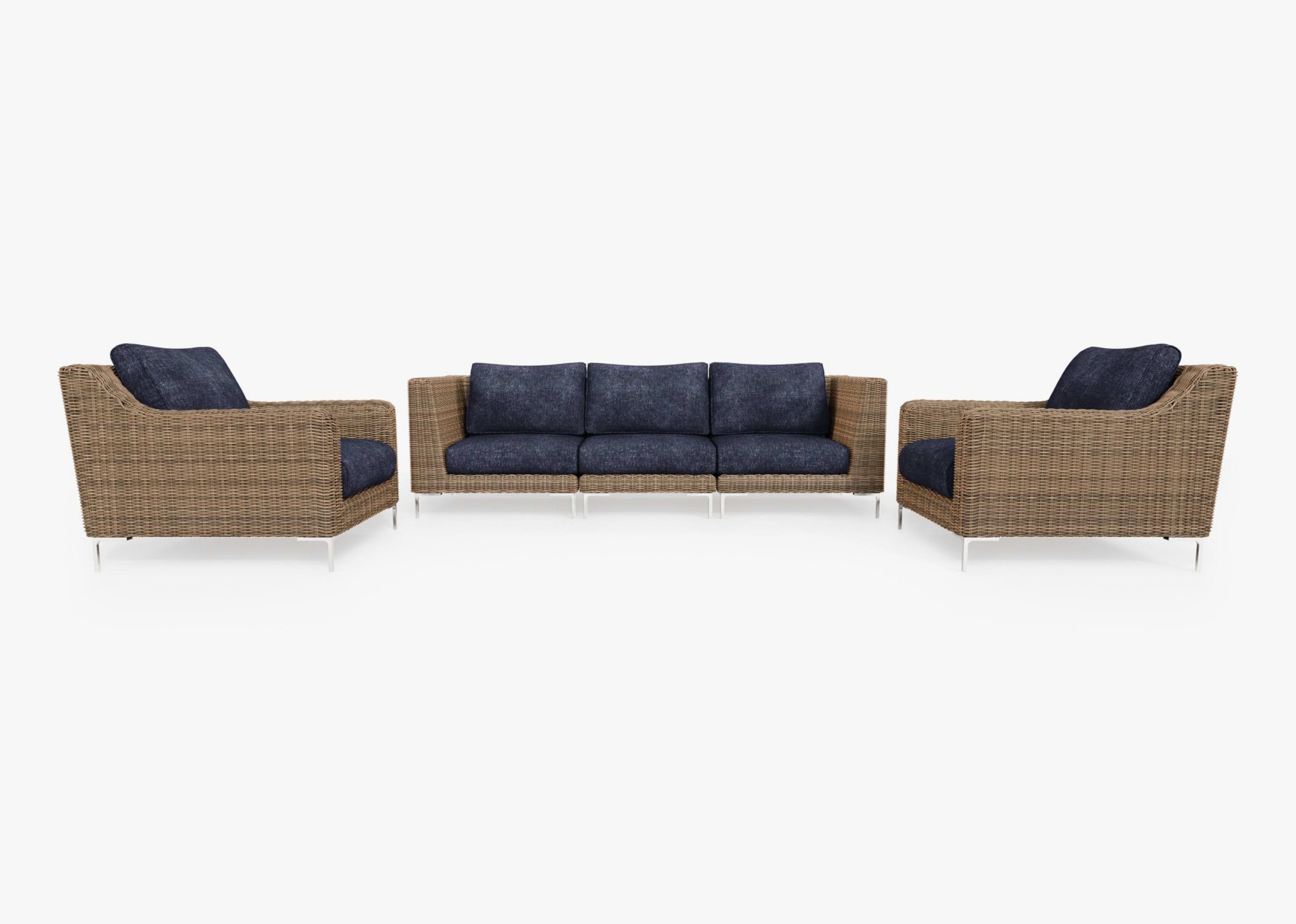 brown Wicker Outdoor Sofa with Armchairs - 5 Seat