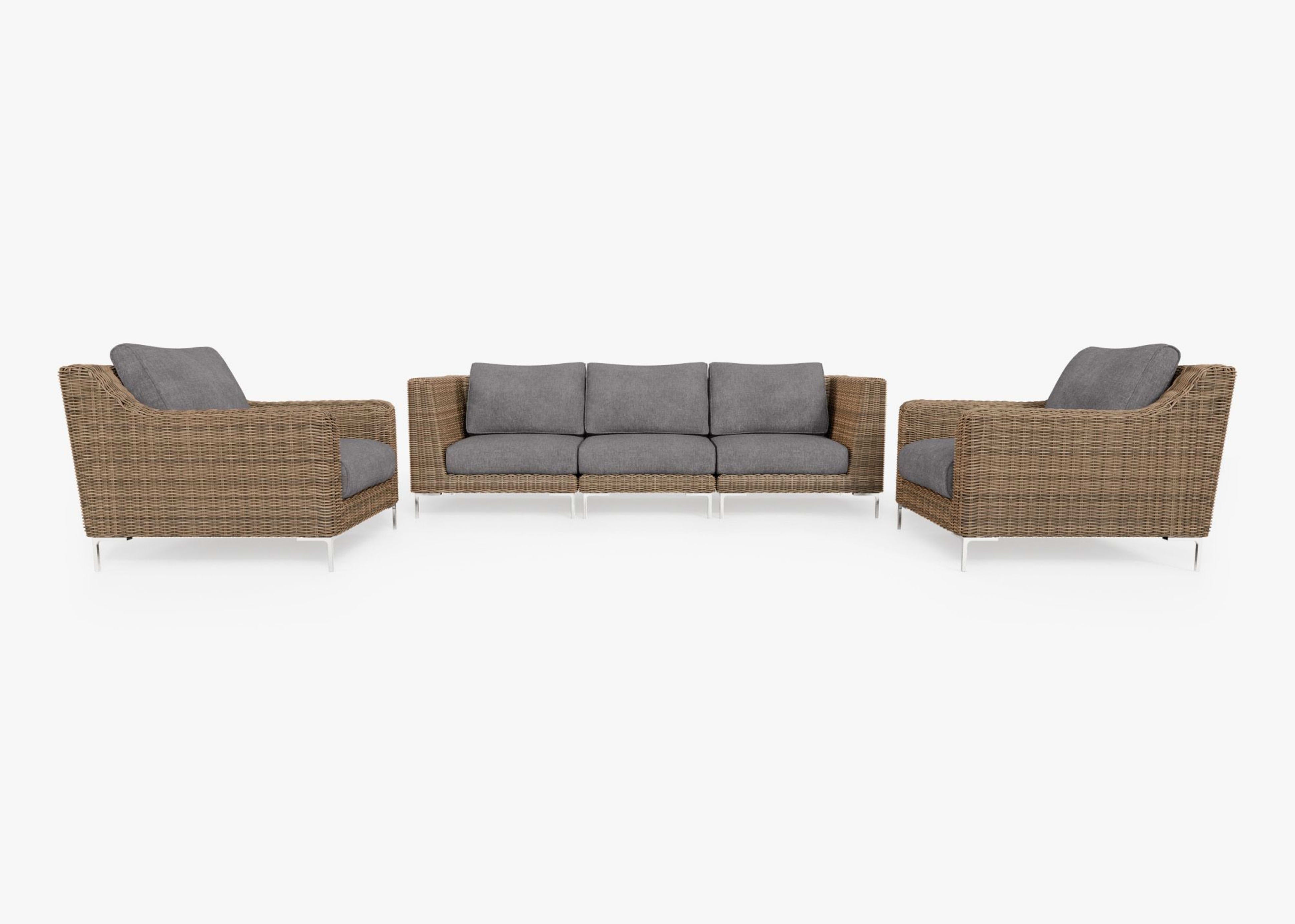 brown Wicker Outdoor Sofa with Armchairs - 5 Seat